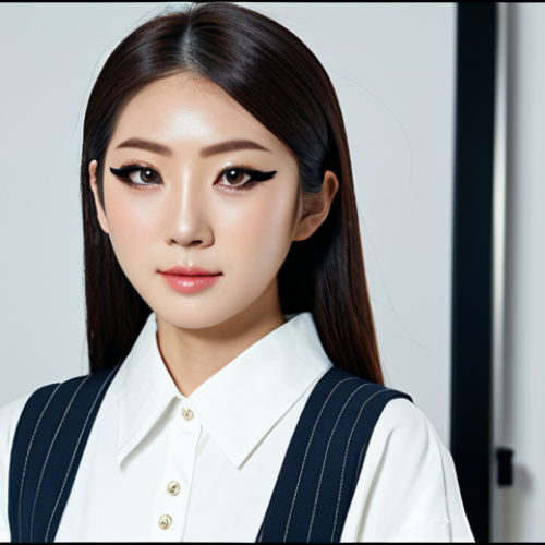 **Prompt:** "A Japanese woman with expertly applied liquid eyeliner, professional makeup, fully clothed in modern casual fashion, standing in a well-lit makeup studio, appropriate content, safe for work, perfect anatomy, natural proportions, high-resolution photography, professional."