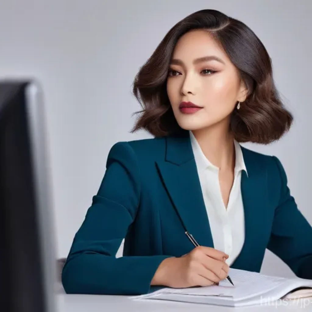 매트 브라운 립스틱 추천 - **Prompt: Intellectual Elegance in the Office**
A sophisticated woman in her late 20s to early 3...
