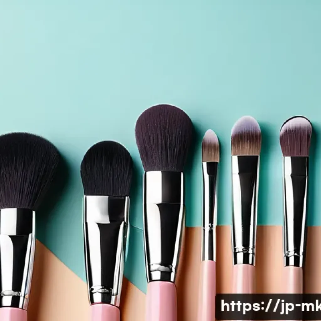 초보자를 위한 메이크업 브러쉬 세트 추천 - A close-up image of a professional makeup brush set arranged neatly on a light wooden table, featuri...
