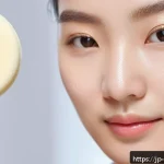 브러쉬와 뷰티 스펀지의 차이 - A close-up portrait of a Japanese woman with dry skin applying foundation using a damp beauty sponge...
